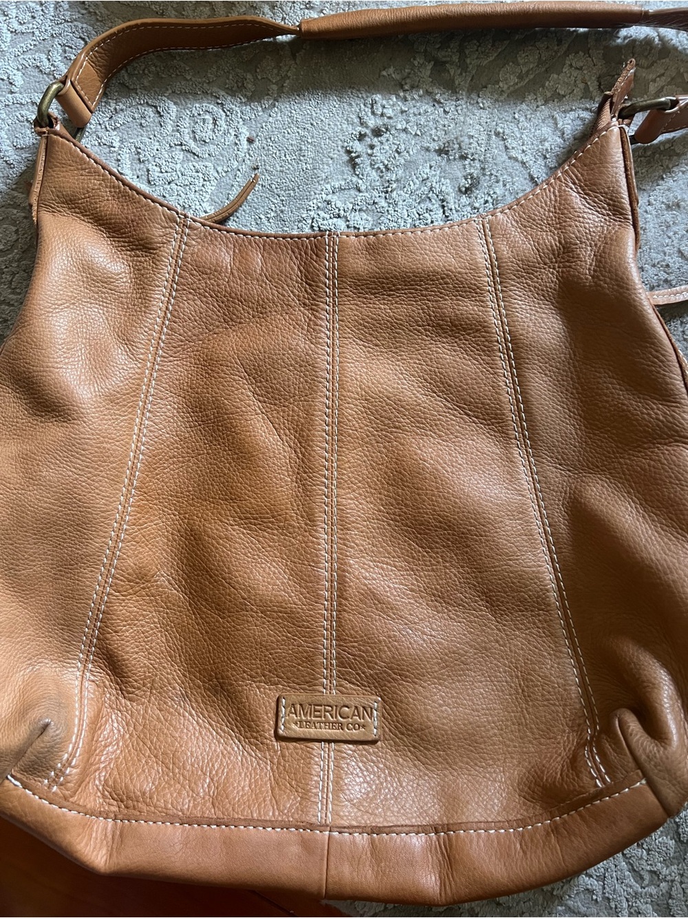 American leather Easton Tan Leather Hobo Bag pebbled structured chic slouchy fp - Picture 2 of 4